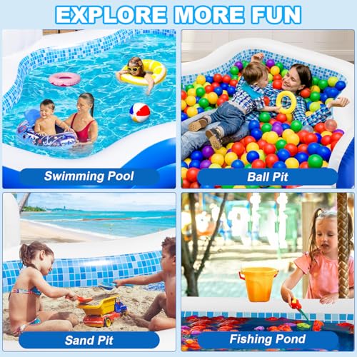 Large Inflatable Swimming Pool for Kids Adults, 121" X 90" X 22" Oversized Thickened Kiddie Pools Family Blow-Up Pool with Pump Seat