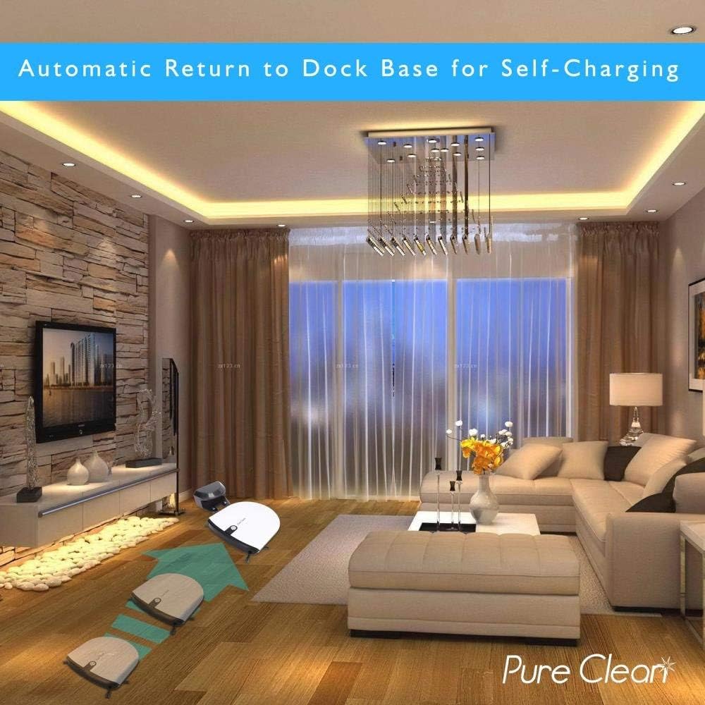 PURE CLEAN Robot Vacuum Cleaner - Low Profile Cleans Pet Hair Under Furniture - Automatic Robo Charge Dock