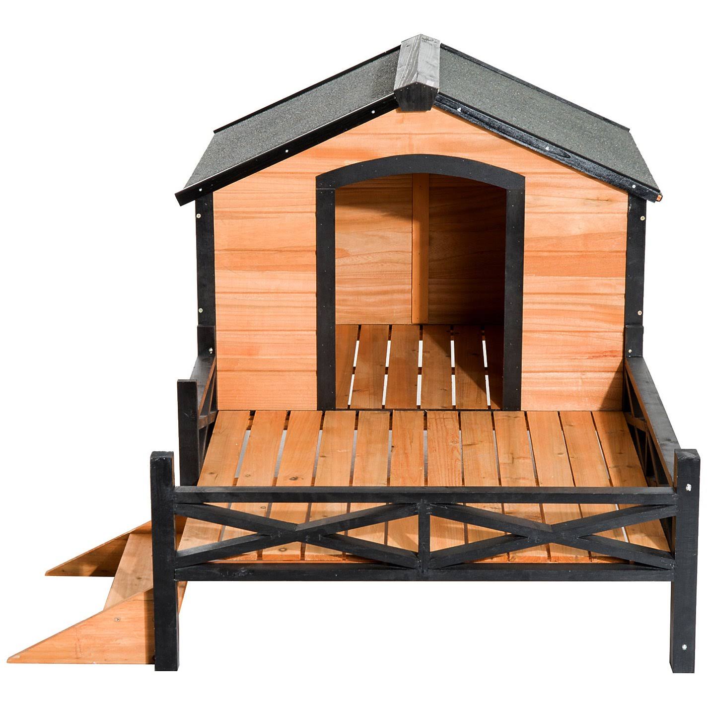 PawHut Cabin Outdoor Covered Elevated Dog House with Porch