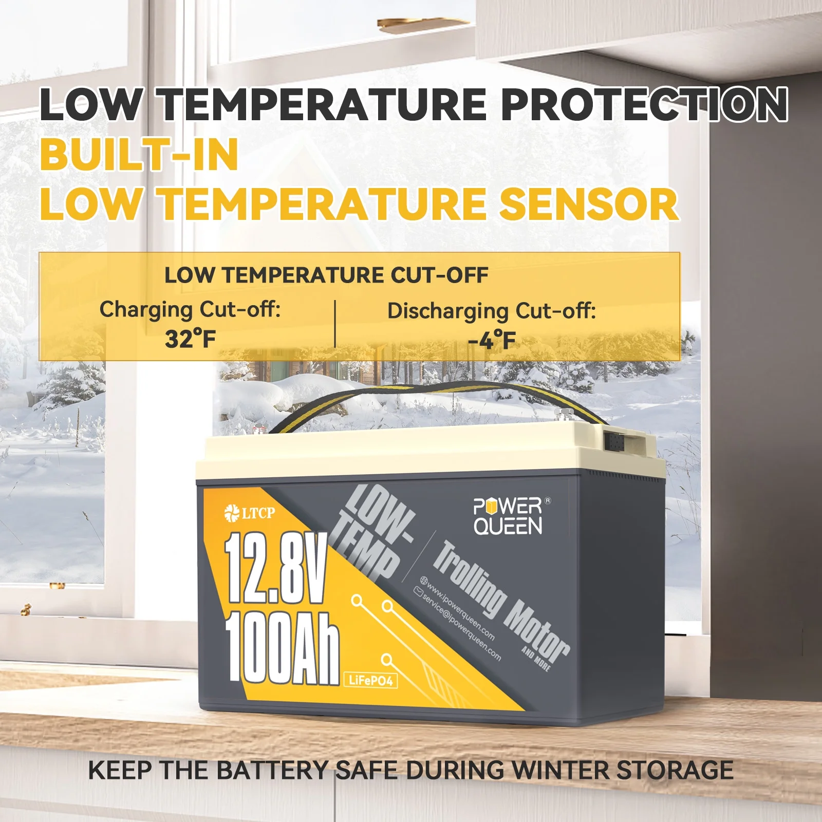 Power Queen 12.8V 100Ah LiFePO4 Battery with Low Temperature Cut-off, Built-in 100A BMS, BCI Group 31 Deep Cycle Battery, Up to 15000 Cycles
