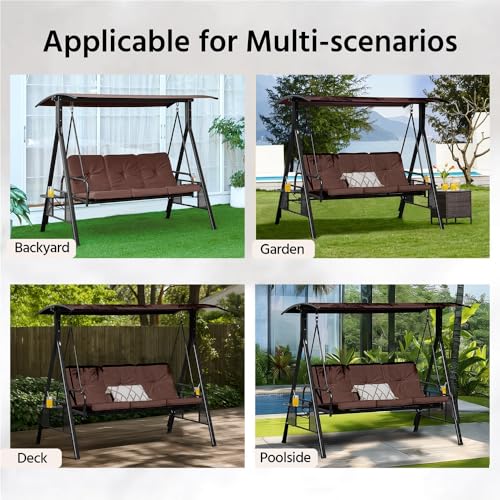 Yaheetech 3-Seat Deluxe Outdoor Patio Porch Swing with Angle-Adjustable Sunshade/Cupholder/Lie Down Hanging Chair, Lounge Chair for 3 People