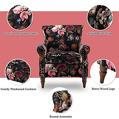 HULALA HOME Modern Wingback Accent Chair with Wood Legs & Removable Cushion, Comfy Upholstered Armchair with Nailhead Trim