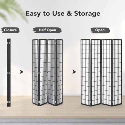JOSTYLE Room Divider Wall Shoji Screen, 6 Panel Folding Privacy Screen for Room Separation, Japanese Wood Room Divider, 5.9 Ft, Natural