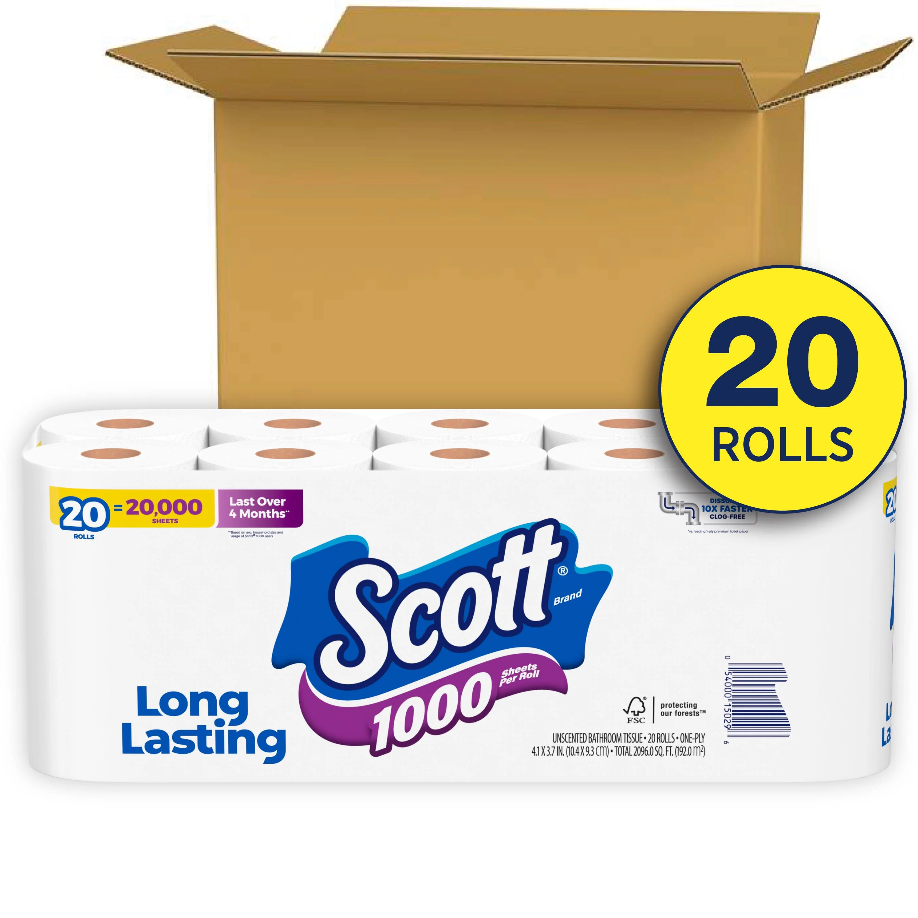 (4 pack) Scott 1000 Toilet Paper, 20 Rolls, 1,000 Sheets Per Roll - Curated Treasures Market