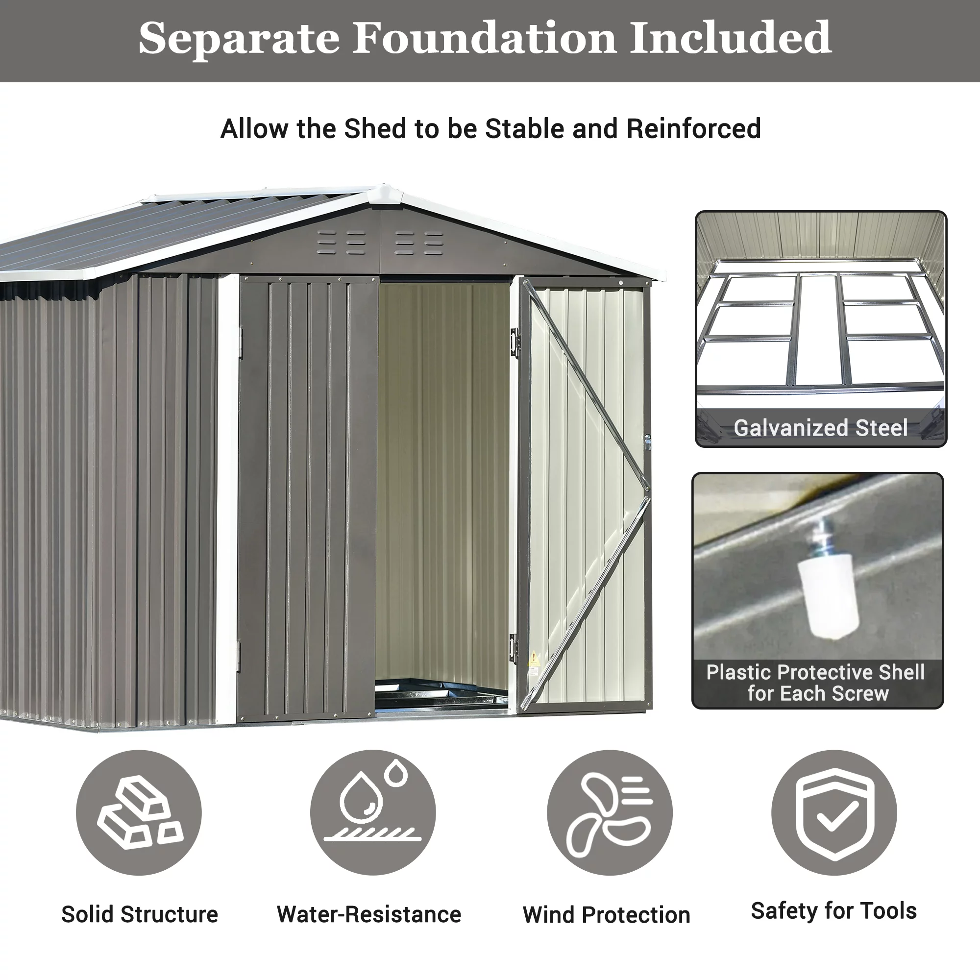 Sesslife 8' x 6' Outdoor Storage Shed, Patio Galvanized Steel Metal Shed with Lockable Doors and Adjustable Shelves