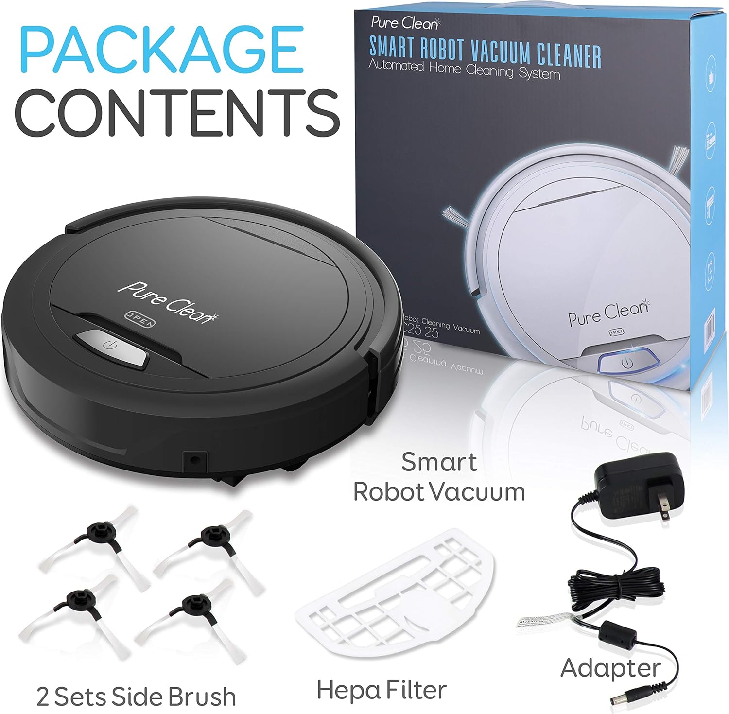 Pure Clean Robot Vacuum Cleaner - Upgraded Lithium Battery 90 Min Run Time