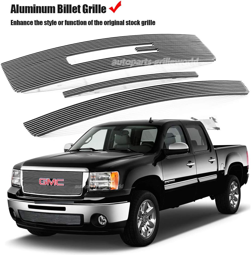 Front Chrome Grill Grille Fits 2007-2013 GMC Sierra 1500 New Body/07-10 Denali Billet Grille Grill Combo