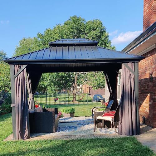 Domi 10' x 10' Hardtop Gazebo Outdoor Metal Gazebo with Galvanized Steel Double Roof Canopy, Curtains and Netting for Patio, Backyard, Deck