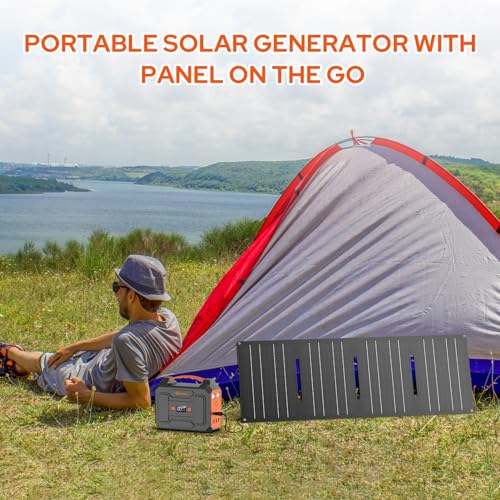 Portable Power Station with Foldable 40W Solar Panel, 100W Solar Powered Generator with Panels