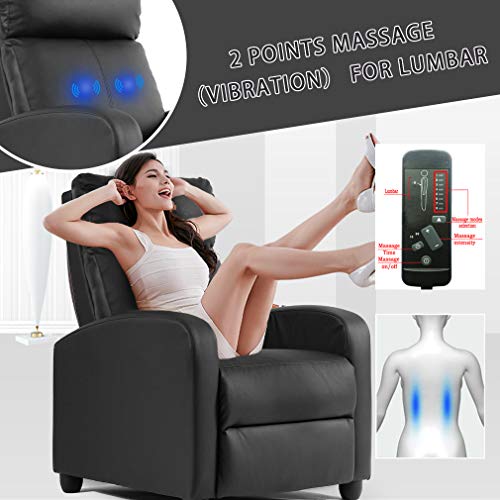 BestMassage | Recliner Chair | with 2 Point Massage Function | Black | with Lumbar Support, Adjustable Push Back, Wide Armrests