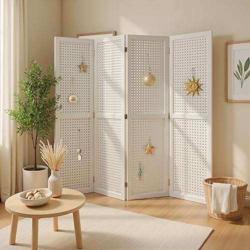 Osparple Room Divider with Shelves 6 Panel Wooden Folding Room Dividers Privacy Screen Wall Divider for Room Separation for Office and Apartment