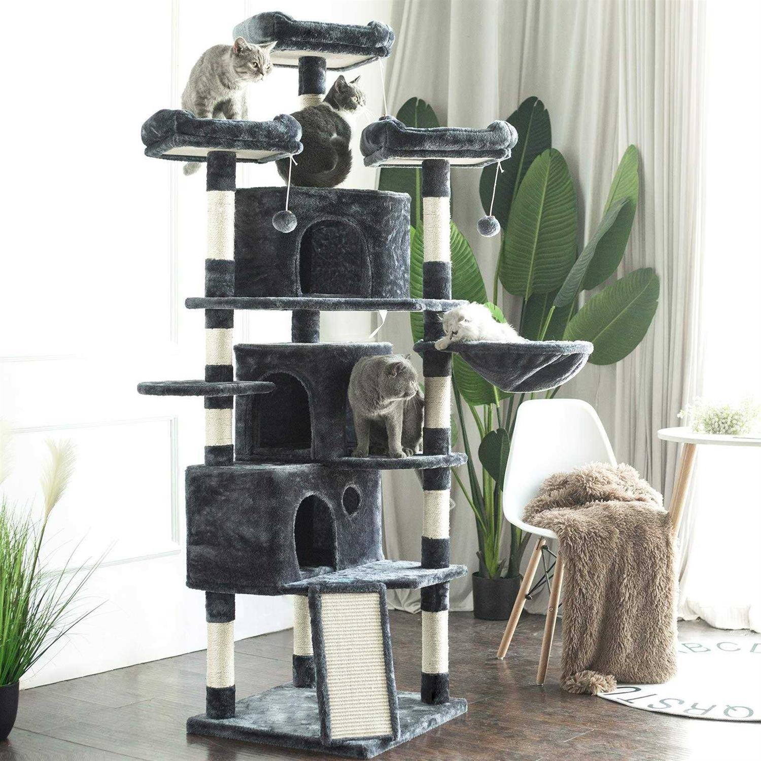 Hey-brother XL Size Cat Tree 73.4 inch Cat Tower with 3 Caves 3 Cozy - Pet Supplies online store