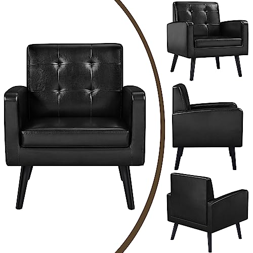 Yaheetech Mid-Century Accent Chairs, PU Leather Modern Upholstered Living Room Chair