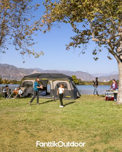 FanttikOutdoor Instant Cabin Tent 6/8/10/12 Person Camping Tent Setup in 60 Seconds with Rainfly & Windproof Portable with Carry Bag for Family