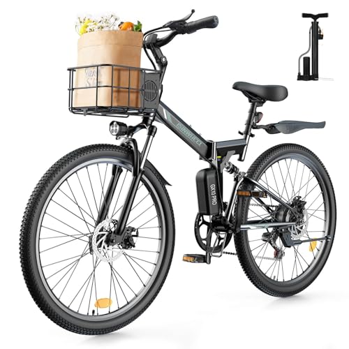 isinwheel M40 Folding Electric Bike for Adults 500W Ebike with Basket, Dual USB Charging Ports, Full Suspension, 7 Speed Gearshift