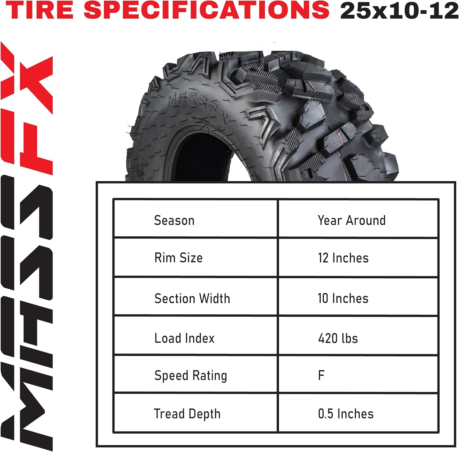 4 New 25x8-12 25x10-12 KT MASSFX ATV UTV all-terrain Tire Set 6 PLY 25" 25x8x12 25x10x12 Tubeless Tires