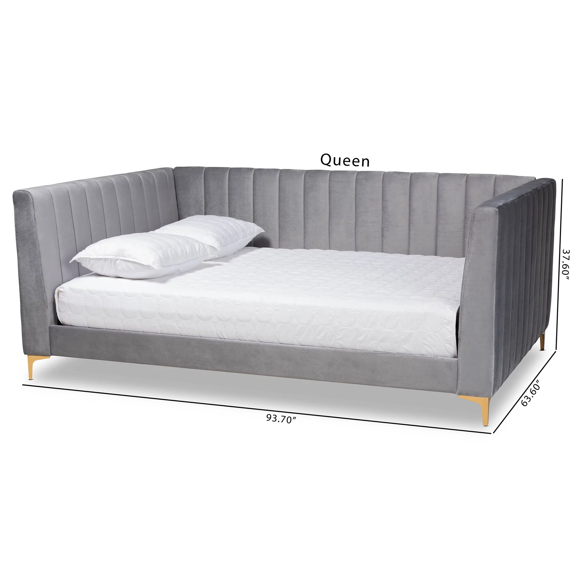 Baxton Studio Oksana Modern Contemporary Glam and Luxe Light Grey Velvet Fabric Upholstered and Gold Finished Full Daybed