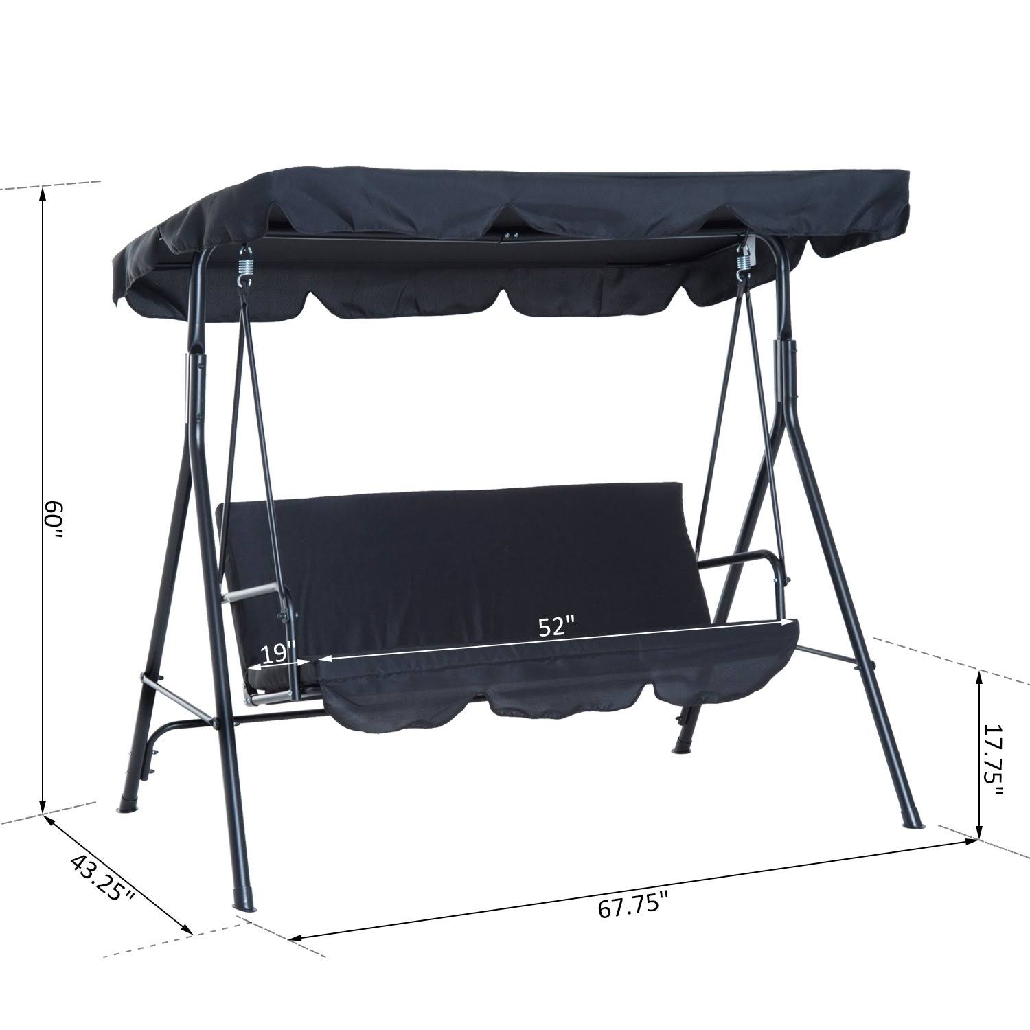 Outdoor Outsunny 3 Person Steel Canopy Porch Swing - Black