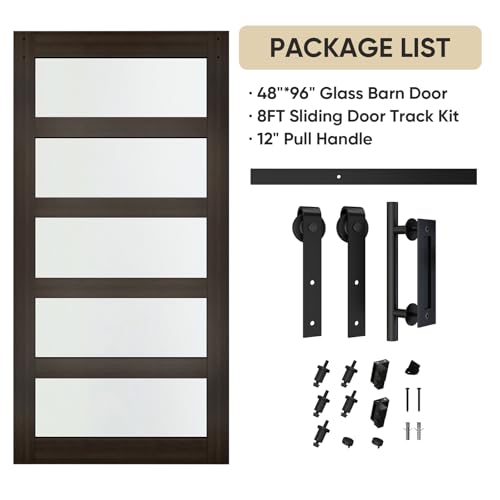 BARNSMITH 42in x 84in Glass Barn Door with 7FT Sliding Door Hardware Kit Included & Handle