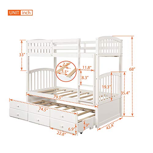 Harper & Bright Designs Twin Over Twin Bunk Bed with Storage Drawers, Solid Wood Bunk Bed Frame with Trundle, for Kids, Teens, Adults (Espresso)
