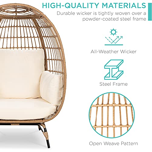 Best Choice Products Wicker Egg Chair, Oversized Indoor Outdoor Lounger for Patio, Backyard, Living Room w/ 4 Cushions, Steel Frame, 440lb Capacity