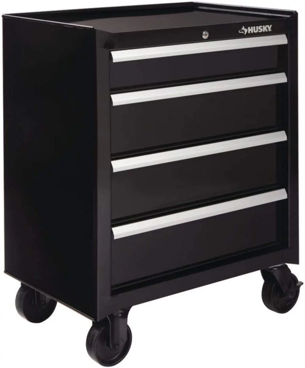 Husky 26 in. W 4-Drawer Rolling Cabinet Tool Box Chest in Gloss Black