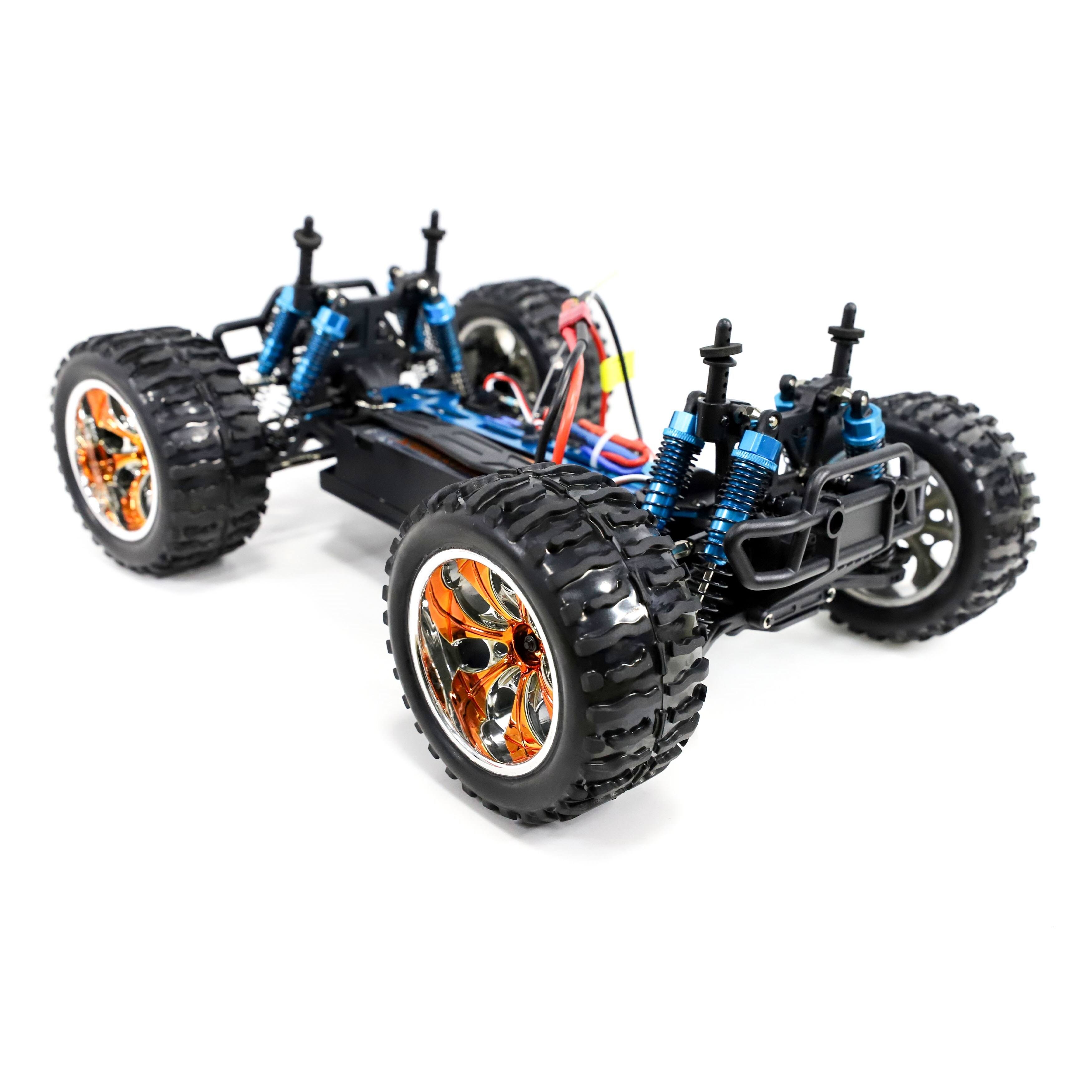 Aleko Rccar05 Brushless Pro Off-Road 4WD Electric Powered RC Truck - 1:10 Scale - Light Blue and Yellow Flame Design