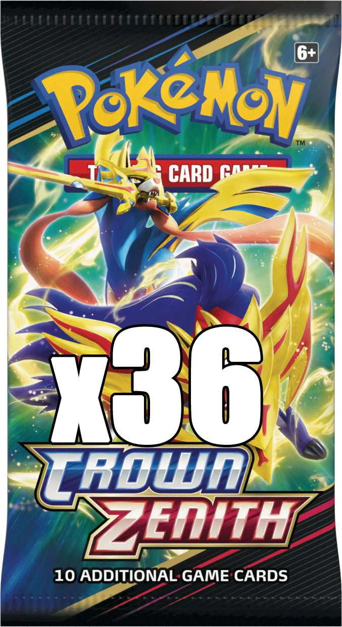Pokemon Trading Card Game Crown Zenith LOT of 36 Booster Packs (Equivalent of a Booster Box)