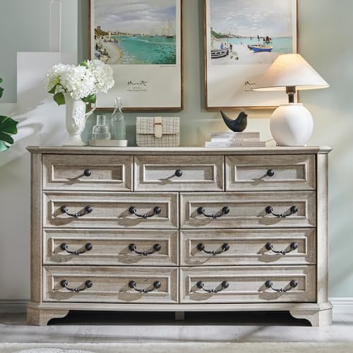 T4TREAM Farmhouse 5 Drawers Dresser for Bedroom, 48" Tall Wood Rustic Chest of Drawers with Natural Texture, Vintage Design