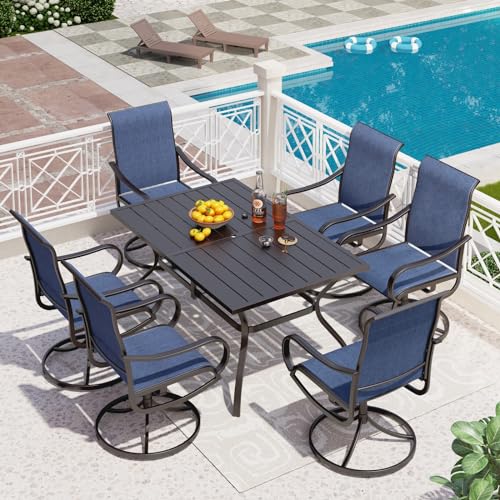 PHI VILLA 5 PCS Outdoor Patio Dining Set with Swivel Dining Chairs (Blue) and 37"x 37" Metal Steel Dining Table(1.57" Umbrella Hole)