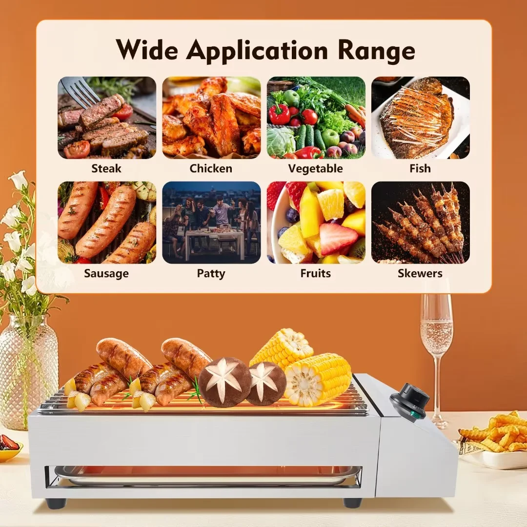 TFCFL Portable Electric Grill Stainless Steel Barbecue BBQ Cooking Griddle Smokeless