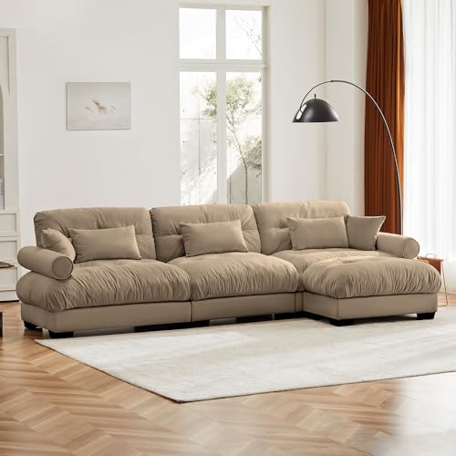 130" Modular Sectional Sofa,Velvet Upholstered Couches for Living Room,3 Seater Green Sofa Couch with Movable Ottoman
