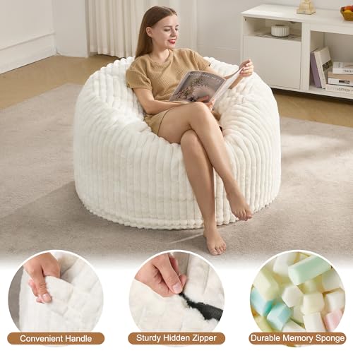 Hobestluk 5ft Bean Bag Chairs for Adults Large Beanbag Chair with Stripe Plush Cover Big Bean Bag Chair for Living Room Bedroom Dorm Office -Black