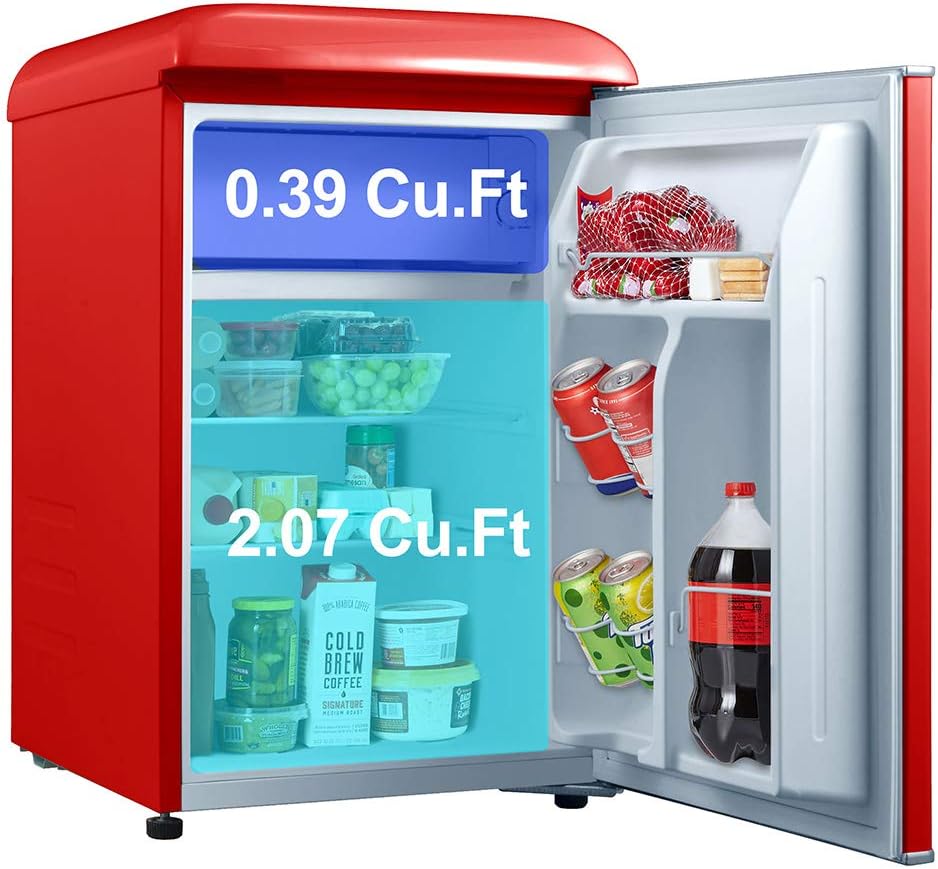 Galanz GLR25MRDR10 Retro Compact Refrigerator, Mini Fridge with Single Doors, Adjustable Mechanical Thermostat with Chiller, Red