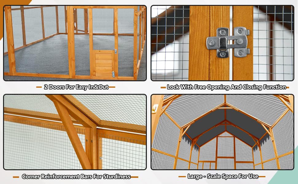 109.6'' Large Wood Chicken Coop Enclosures,Walk-in Poultry Cage