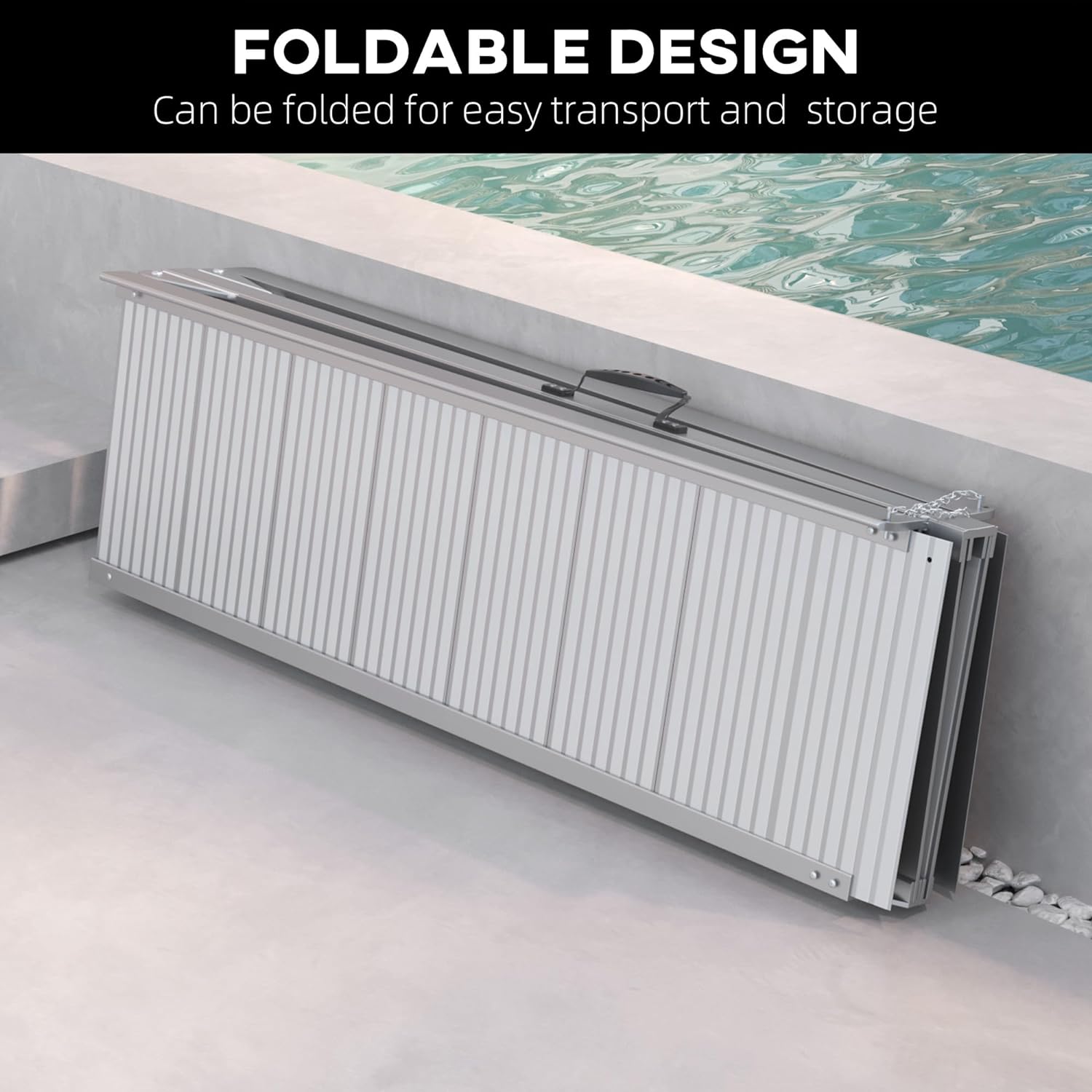 Wheelchair Ramp 8FT, Folding Aluminum Threshold Ramp with Non-Slip Surface, Transition Plates, 600lbs Weight Capacity, Handicap Ramp for Home
