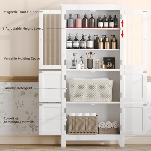 53.1" Tall Bathroom Storage Cabinet with 6 Doors and Adjustable Shlef, Bathroom Organizers and Storage, Linen Cabinet, Cupboard for Living Room
