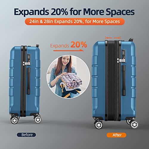 SHOWKOO Luggage Sets Expandable PC+ABS Durable Suitcase Double Wheels TSA Lock Black