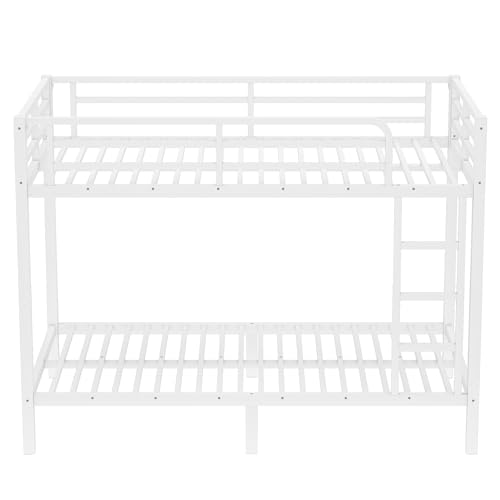 Heavy Duty Bunk Bed Frame with Ladder, Twin XL Over Twin XL Bunk Beds with Safety Guardrails, Adults Bunk Beds with Noise-Reducing Rubber Stoppers