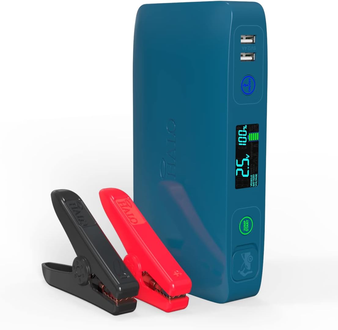 Halo Bolt ACDC Max 55500 mWh - Portable Phone Laptop Charger Car Jump Starter with Outlet, LCD Display, Flood Light and Car Charger - Black