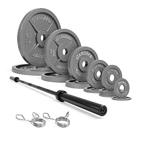 WF Athletic Supply 290lb & 300lb & 555lb Traditional/Classic Olympic Weight Plates Set with 7 ft. Olympic Barbell, Great for Strength Training