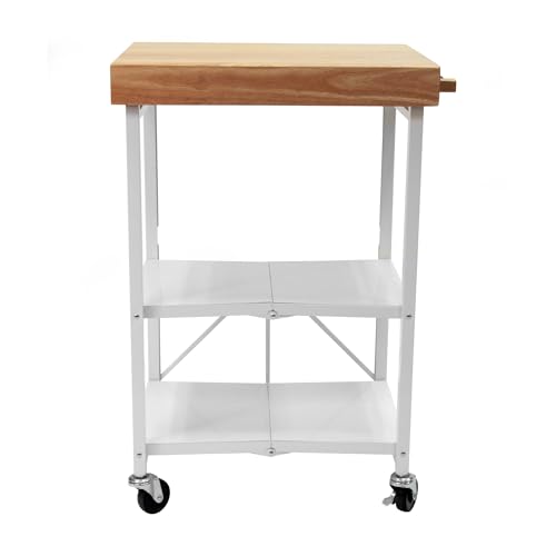 Origami Folding Kitchen Cart on Wheels, 3-Tier Foldable Rolling Cart - Chefs Outdoor Cart for Wine and Food, Microwave Cart, Plating Shelf