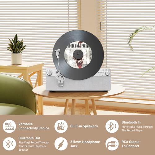 Vertical Automatic Record Player Bluetooth, MYKESONIC Belt Drive Vinyl Turntable, Magnetic AT-3600L Cartridge, Bluetooth in & Out
