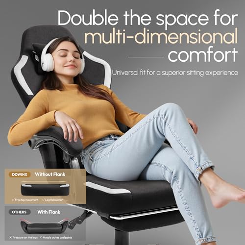 Dowinx Fabric Gaming Chair with Pocket Spring Cushion,Breathable Computer Chair with Massage Lumbar Support and Footrest