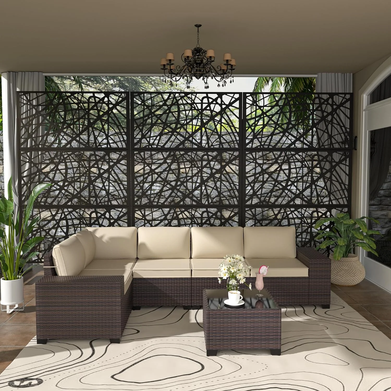 Delnavik Outdoor Privacy Screen, Metal Privacy Screen Panel Freestanding, Patio Privacy Screen Divider with Stand for Outdoor Garden Indoor Balcony