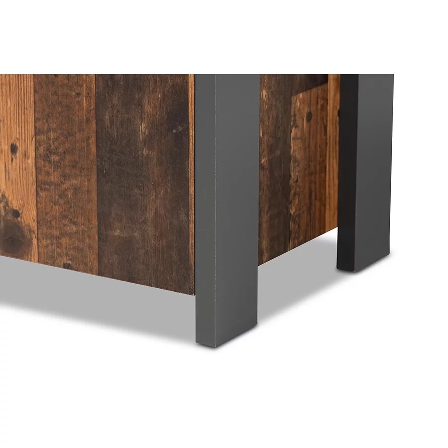 Baxton Studio Ranger Mid-Century Modern Rustic Brown Finished Wood and Grey Metal 2-Door Sideboard Buffet
