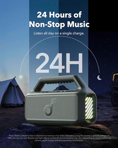 Soundcore Boom 2 by Anker, Outdoor Speaker, 80W, Subwoofer, BassUp 2.0, 24H Playtime, IPX7 Waterproof, Floatable, RGB Lights, USB-C, Custom EQ