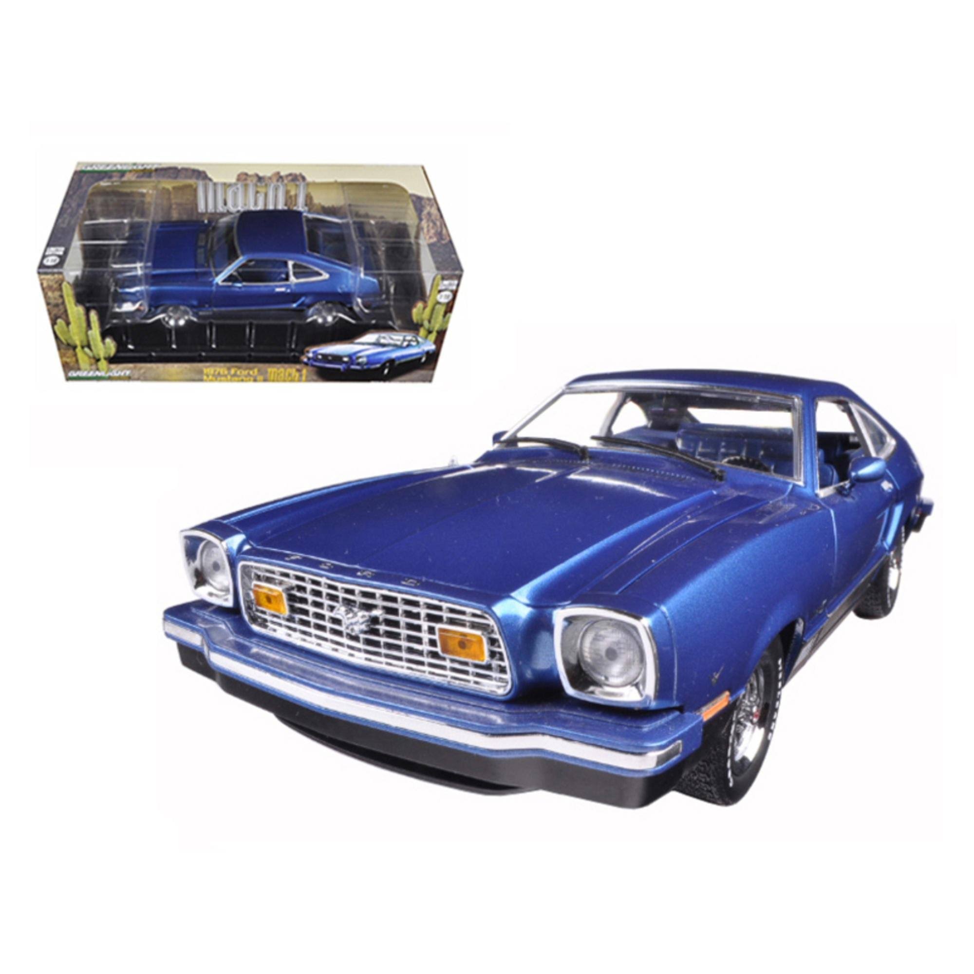 1976 Ford Mustang II Mach 1 Blue with Black 1/18 Diecast Model Car by Greenlight