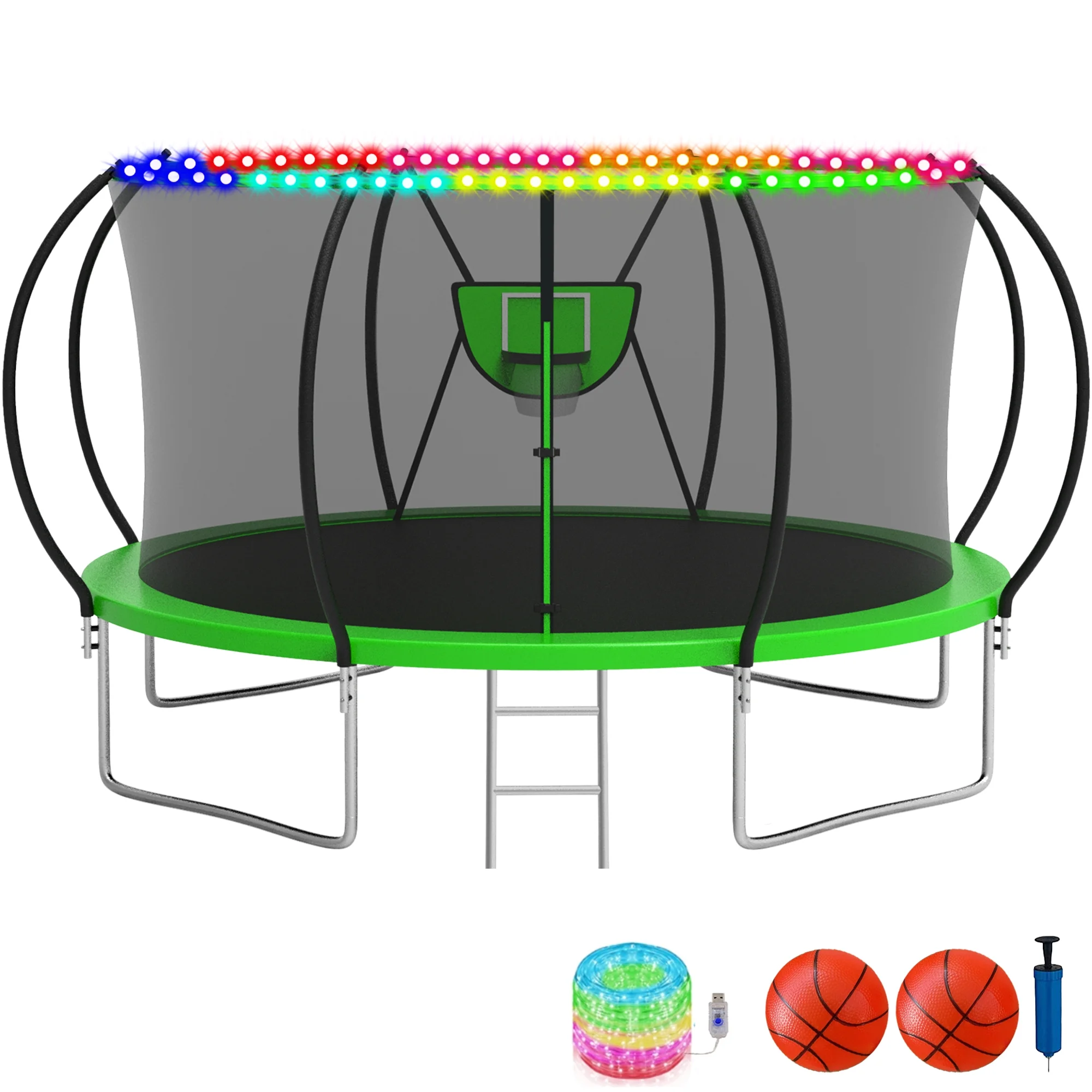 KOFUN Trampoline with Basketball Hoop & Light, 1500lbs 10FT 12FT 14FT 16FT Trampoline for Adults and Kids