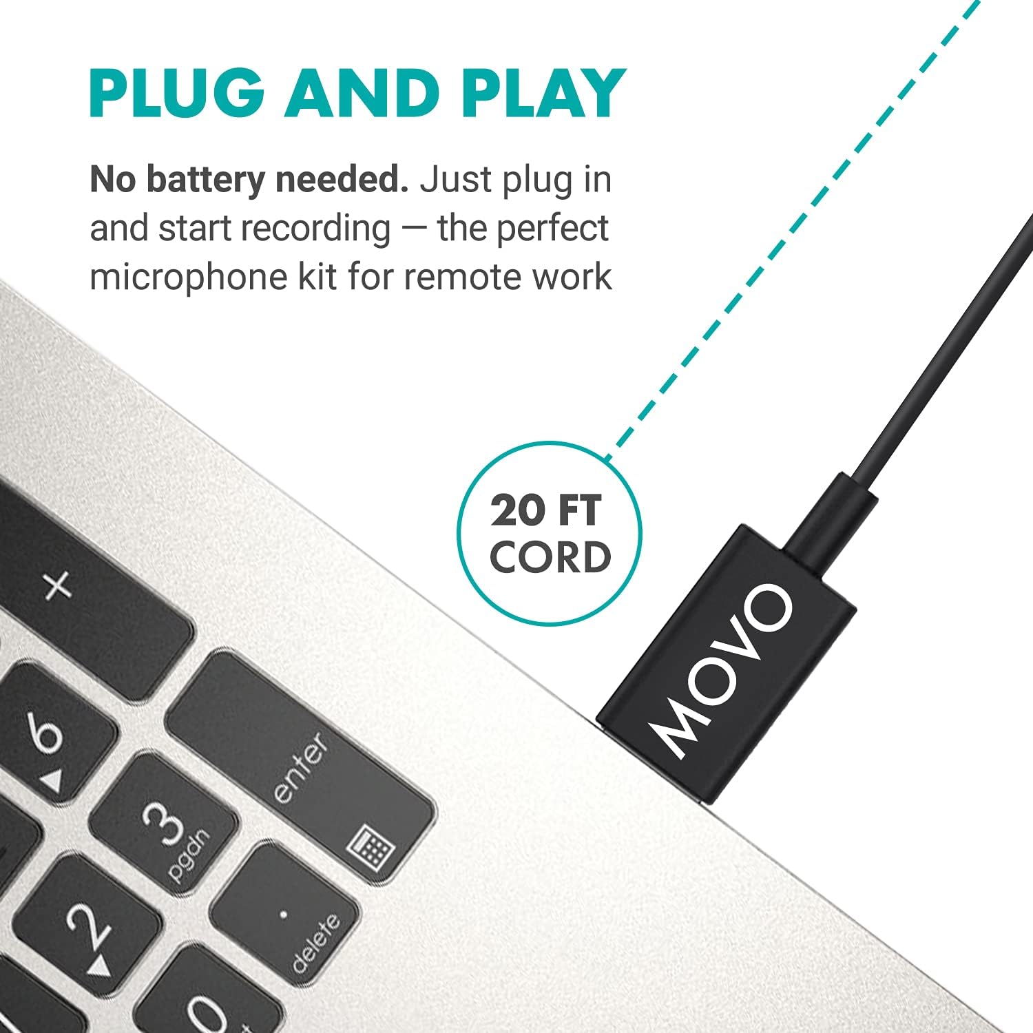 Movo M1 USB Lavalier Lapel Clip-on Omnidirectional Computer Microphone for Laptop, PC and Mac, Perfect Podcasting, Gaming